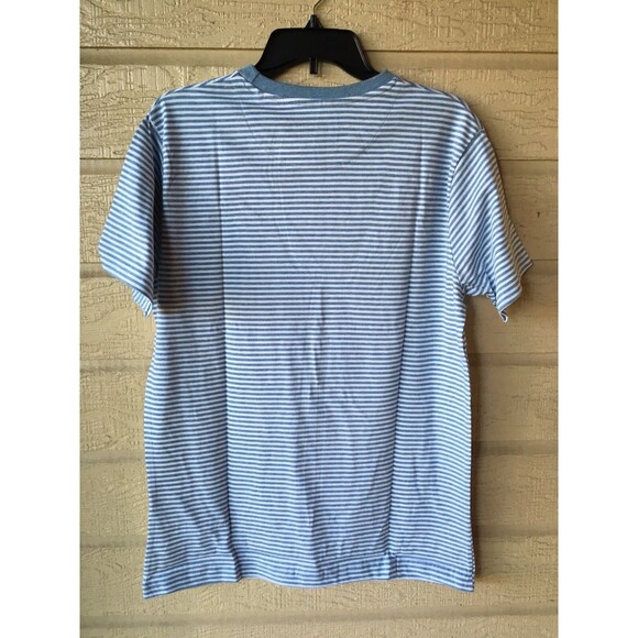 Denim & Flower men Ricky Singh Blue White Stripe Aloha Hawaii T Shirt sze Medium - Picture 4 of 11